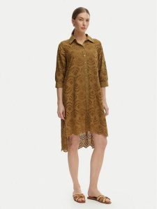 Iconique Sukienka letnia Ella IC26-082 Khaki Relaxed Fit. Brązowe sukienki Iconique, na lato, l, bez wzorów, z bawełny, bez kołnierzyka, bez ramiączek. Za 519,99 zł.