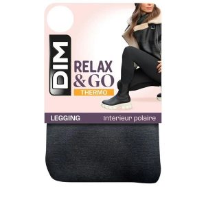 Damskie legginsy termalne z polaru DIM Relax&Go. Czarne legginsy DIM, bez wzorów, z materiału. Za 117,50 zł.