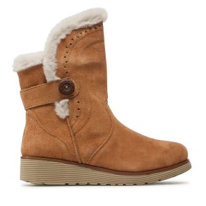 Botki Skechers. Brązowe botki Skechers, bez wzorów, bez obcasa, na płaskiej podeszwie, bez zapięcia. Za 379,99 zł.