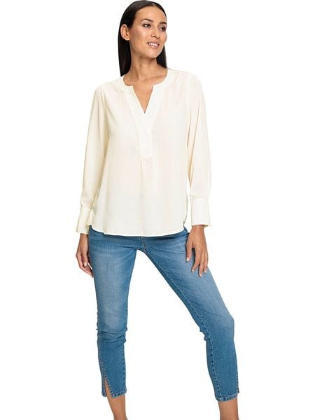 Heine Bluzka w kolorze kremowym rozmiar: 50. Brązowe bluzki Heine, bez wzorów, bez kołnierzyka, bez ramiączek. Za 52,55 zł.