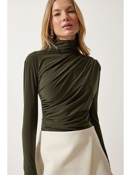 Happiness Istanbul Koszulka w kolorze ciemnozielonym rozmiar: 38. Zielone bluzki Happiness Istanbul, bez wzorów, bez kołnierzyka, bez ramiączek. Za 69,95 zł.