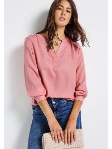 Street One Bluzka w kolorze jasnoróżowym rozmiar: 42. Różowe bluzki Street One, bez wzorów, z wiskozy, street, bez kołnierzyka, bez ramiączek. Za 118,28 zł.