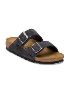 Birkenstock Skórzane klapki "Arizona" w kolorze antracytowym rozmiar: 38. Czarne klapki Birkenstock, bez wzorów, ze skóry, z otwartym noskiem, bez obcasa. Za 409,11 zł.