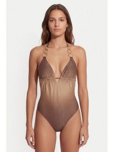 Guess Strój kąpielowy E6GJ13 KF600 Brązowy. Brązowe stroje jednoczęściowe Guess, z aplikacjami, z syntetyku. Za 291,99 zł.