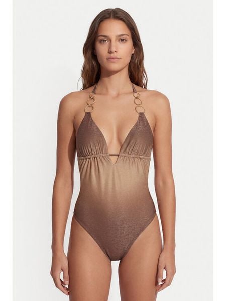 Guess Strój kąpielowy E6GJ13 KF600 Brązowy. Brązowe stroje jednoczęściowe Guess, z aplikacjami, z syntetyku. Za 291,99 zł.