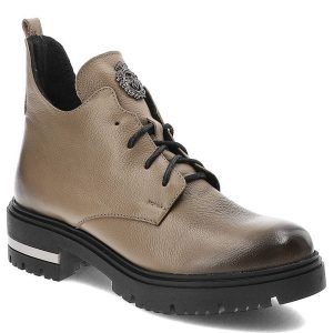 Beżowe Botki Lemar Damskie Eleganckie Obuwie. Brązowe botki Lemar, bez wzorów, ze skóry, bez obcasa, bez zapięcia. Za 319,00 zł.