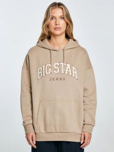Bluza damska z kapturem z logo BIG STAR beżowa Rubialsa 805. Brązowe bluzy Big Star, l, z aplikacjami, z dzianiny, z kapturem. Za 269,99 zł.
