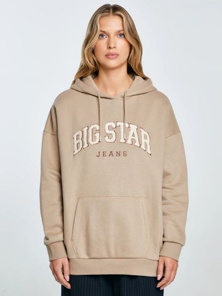 Bluza damska z kapturem z logo BIG STAR beżowa Rubialsa 805. Brązowe bluzy Big Star, l, z aplikacjami, z dzianiny, z kapturem. Za 269,99 zł.