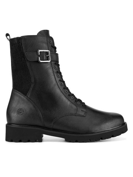 Remonte Trzewiki D8664-00 Czarny. Czarne botki Remonte, bez wzorów, ze skóry, bez obcasa, na płaskiej podeszwie, bez zapięcia. Za 399,99 zł.