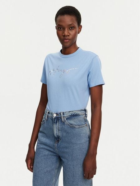 HUGO T-Shirt Damacia 50535491 Niebieski Regular Fit. Niebieskie t-shirty Hugo, xs, bez wzorów, z bawełny, bez kołnierzyka, bez ramiączek. Za 129,99 zł.