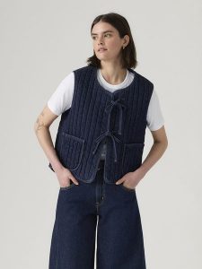 Levi's Kamizelka w kolorze granatowym rozmiar: M. Niebieskie kamizelki Levi's®, m, bez wzorów, z bawełny, bez kołnierzyka, bez ramiączek, bez kaptura. Za 199,49 zł.