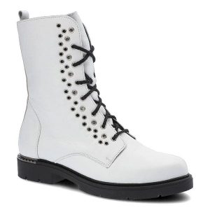 Białe Botki Maciejka Damskie Stylowe Buty Jesienne. Białe botki Maciejka, na jesień, z aplikacjami, ze skóry, bez obcasa, na obcasie, bez zapięcia. Za 209,00 zł.