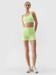 4F Legginsy krótkie treningowe z materiału z recyklingu damskie - zielone M. Zielone legginsy 4f, bez wzorów, z dzianiny, z podwyższonym stanem, krótkie. W wyprzedaży za 39,99 zł.