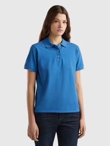 Benetton Koszulka polo w kolorze niebieskim rozmiar: M. Niebieskie bluzki Benetton, m, bez wzorów, bez kołnierzyka, bez ramiączek. Za 96,60 zł.