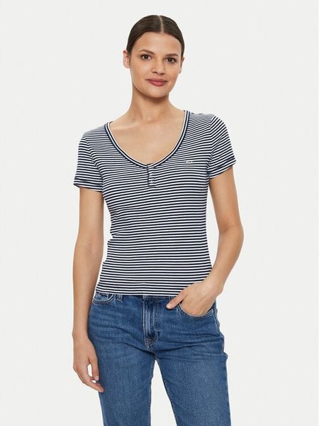 Tommy Jeans T-Shirt Henley DW0DW18429 Granatowy Slim Fit. Niebieskie t-shirty Tommy Jeans, xs, bez wzorów, z bawełny, bez kołnierzyka, bez ramiączek. Za 129,99 zł.