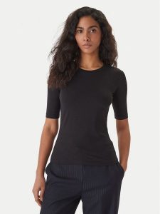 HUGO T-Shirt Darnelia 50515019 Czarny Slim Fit. Czarne t-shirty Hugo, l, bez wzorów, z bawełny, bez kołnierzyka, bez ramiączek. Za 255,99 zł.