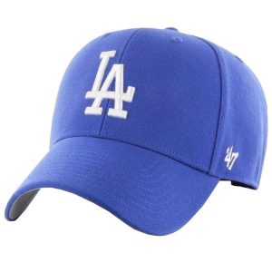 Czapka z daszkiem dla dorosłych 47 Brand Los Angeles Dodgers Cap. Niebieskie czapki 47 Brand, bez wzorów, z materiału, sportowe. Za 139,00 zł.