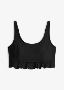 Zabudowany biustonosz bikini typu bustier, szybkoschnący. Czarne bikini bonprix, bez wzorów. Za 119,99 zł.