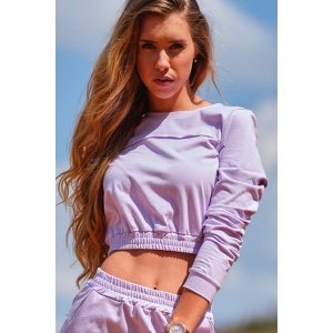 Bluza Typu Crop ze Ściągaczem - Purpurowa. Fioletowe bluzy Infinite You, l, bez wzorów, z bawełny, bez kaptura. Za 151,90 zł.