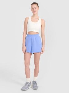 4F Spodenki dresowe z modalem damskie - niebieskie XXL. Niebieskie szorty 4f, bez wzorów, z dresówki, sportowe. W wyprzedaży za 79,99 zł.