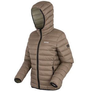 Marizion Damska kurtka turystyczna z przegrodami z kapturem. Brązowe kurtki Regatta, na zimę, bez wzorów, z puchu, z kapturem. Za 310,00 zł.