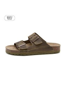 Teegu Skórzane klapki w kolorze khaki rozmiar: 37. Brązowe klapki teegu, bez wzorów, z otwartym noskiem, bez obcasa. Za 130,99 zł.