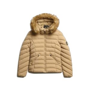 Damska kurtka z kapturem Superdry Fuji. Brązowe kurtki Superdry, bez wzorów, z puchu, z kapturem. Za 585,65 zł.