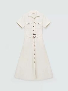 Sukienka damska midi jeansowa trapezowa biała Becca 100. Białe sukienki Big Star, l, bez wzorów, z denimu, eleganckie, bez kołnierzyka, bez ramiączek, midi, dopasowane. Za 279,99 zł.