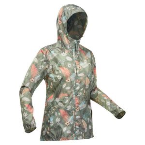 Kurtka turystyczna damska Quechua Raincut wodoodporna zamek. Zielone kurtki QUECHUA, m, bez wzorów, z materiału, bez kaptura. Za 79,99 zł.