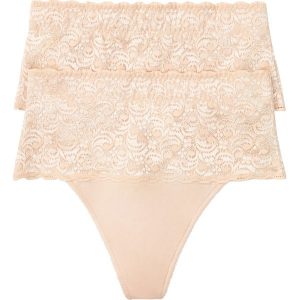 Stringi shape, średni stopień modelowania sylwetki (2 pary). Czarne stringi bonprix, bez wzorów, z koronki. Za 74,99 zł.