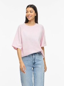 Vila Sweter "Viliga" w kolorze jasnoróżowym rozmiar: XS. Różowe swetry oversize Vila, s, bez wzorów, z materiału, bez ramiączek. Za 61,75 zł.