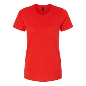 Damska Koszulka Softstyle O Średniej Grubości. Czerwone bluzki GILDAN, xl, bez wzorów, sportowe, bez kołnierzyka, bez ramiączek. Za 44,99 zł.