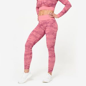 Legginsy fitness damskie Domyos. Czerwone legginsy DOMYOS, bez wzorów, z elastanu. W wyprzedaży za 59,99 zł.