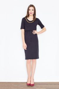 Czarna Elegancka Midi Sukienka z Biżuteryjnym Łańcuszkiem. Czarne sukienki Figl, xl, bez wzorów, z elastanu, eleganckie, bez kołnierzyka, bez ramiączek, midi. Za 269,00 zł.