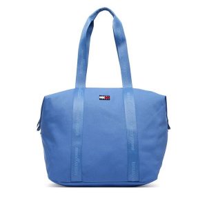 Torebka Tommy Jeans. Niebieskie shopper bag Tommy Jeans, bez wzorów, z jeansu, bez dodatków. Za 329,99 zł.