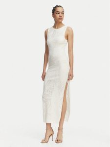 Guess Sukienka codzienna W6GKAX Z0981 Kremowy Slim Fit. Białe sukienki Guess, na co dzień, xs, z aplikacjami, z wiskozy, bez kołnierzyka, bez ramiączek, proste. Za 675,99 zł.