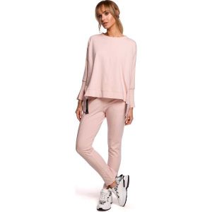 Wygodna Prosta Bluza z Lampasem - Różowa. Czerwone bluzy MOE, l, bez wzorów, z bawełny, bez kaptura. Za 229,90 zł.