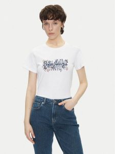 Pepe Jeans T-Shirt Rosalind PL506034 Biały Regular Fit. Białe t-shirty Pepe Jeans, xs, bez wzorów, z bawełny, bez kołnierzyka, bez ramiączek. Za 89,99 zł.