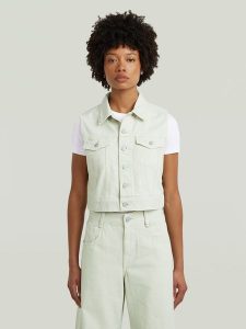 G-Star Kamizelka dżinsowa w kolorze kremowym rozmiar: M. Brązowe kamizelki G-Star, m, bez wzorów, bez kołnierzyka, bez ramiączek, bez kaptura. Za 239,99 zł.