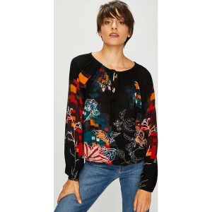Desigual - Bluzka. Szare bluzki marki Desigual, z tkaniny, casualowe, z dekoltem w łódkę. W wyprzedaży za 239,90 zł.