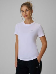 4F T-shirt regular gładki damski - biały XL. Białe t-shirty 4f, uniwersalny, bez wzorów, z bawełny, bez kołnierzyka, bez ramiączek. Za 49,99 zł.