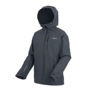 Kurtka turystyczna przeciwdeszczowa damska Birchdale wodoodporna. Szare kurtki Regatta, bez wzorów, bez kaptura. Za 229,99 zł.