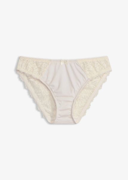Figi z delikatną koronką. Białe figi bonprix, bez wzorów, z koronki. Za 39,99 zł.
