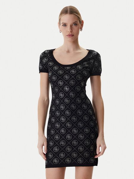 Guess Sukienka dzianinowa W6RK92 Z3JD2 Czarny Regular Fit. Czarne sukienki Guess, xl, z aplikacjami, z dzianiny, bez kołnierzyka, bez ramiączek. Za 654,99 zł.