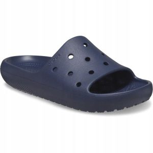 Klapki Dla Dorosłych Crocs Classic V2 Slide. Niebieskie klapki Crocs, bez wzorów, z materiału, bez obcasa. Za 111,99 zł.