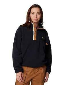 Columbia Bluza polarowa "Helvetia II" w kolorze czarno-jasnobrązowo-białym rozmiar: L. Białe bluzy Columbia, l, bez wzorów, z polaru, bez kaptura. Za 123,25 zł.