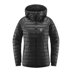 Kurtka puchowa damska Haglöfs Spire Mimic Hood. Czarne kurtki Haglöfs, l, bez wzorów, z puchu, bez kaptura. Za 429,99 zł.