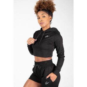 Pixley Crop Top Bluza z kapturem - Czarny. Czarne bluzy GORILLA WEAR, xs, bez wzorów, z kapturem. Za 161,00 zł.