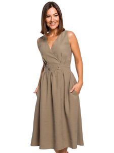 Stylove Sukienka w kolorze khaki rozmiar: XL. Brązowe sukienki Stylove, xl, bez wzorów, bez kołnierzyka, bez ramiączek, midi. Za 72,99 zł.