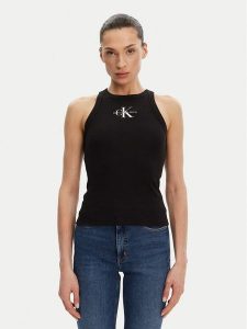 Calvin Klein Jeans Top Monologo J20J225301 Czarny Slim Fit. Czarne topy Calvin Klein Jeans, m, bez wzorów, z bawełny, bez kołnierzyka, bez ramiączek. Za 119,99 zł.
